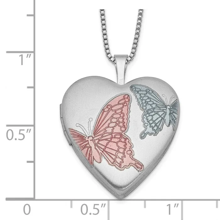 WB Choice Jewelry Necklaces Sterling Silver RHplated 20mm Enamel Butterflies Heart Locket NecklaceWBCQLS23018 WB Choice Jewelry Necklaces Sterling Silver RHplated 20mm Enamel Butterflies Heart Locket NecklaceWBCQLS23018
