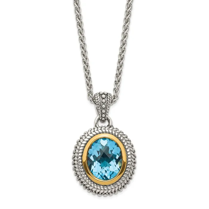 WB Choice Jewelry Necklaces Sterling Silver w 14K Accent Antiqued Light Swiss Blue Topaz NecklaceWBCQTC1597 WB Choice Jewelry Necklaces Sterling Silver w 14K Accent Antiqued Light Swiss Blue Topaz NecklaceWBCQTC1597
