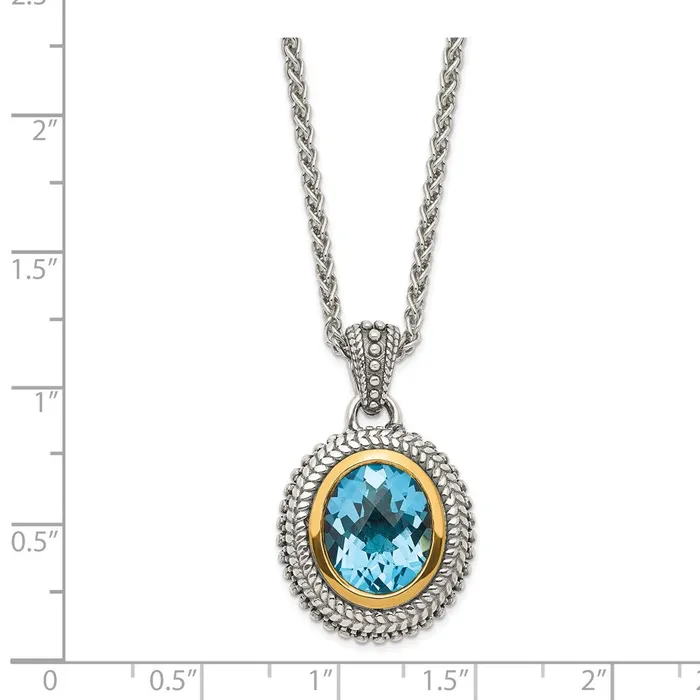 WB Choice Jewelry Necklaces Sterling Silver w 14K Accent Antiqued Light Swiss Blue Topaz NecklaceWBCQTC1597 WB Choice Jewelry Necklaces Sterling Silver w 14K Accent Antiqued Light Swiss Blue Topaz NecklaceWBCQTC1597