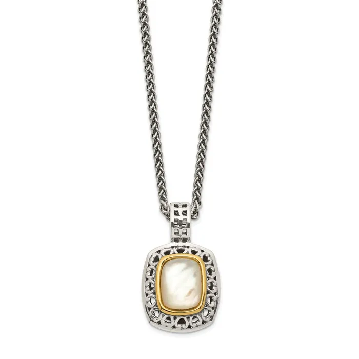 WB Choice Jewelry Necklaces Sterling Silver w14k Antiqued MOP NecklaceWBCQTC1099 WB Choice Jewelry Necklaces Sterling Silver w14k Antiqued MOP NecklaceWBCQTC1099