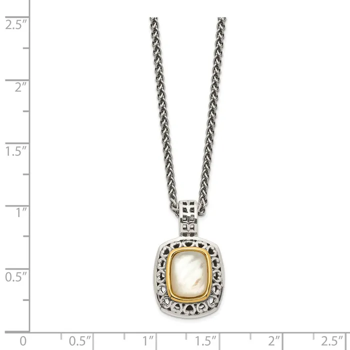 WB Choice Jewelry Necklaces Sterling Silver w14k Antiqued MOP NecklaceWBCQTC1099 WB Choice Jewelry Necklaces Sterling Silver w14k Antiqued MOP NecklaceWBCQTC1099