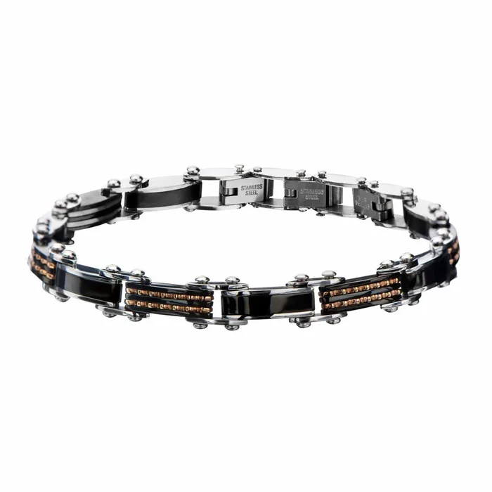 Black Rose and Silver Tone Stainless Steel Reversible Bracelet INOX JEWELRY Bracelets