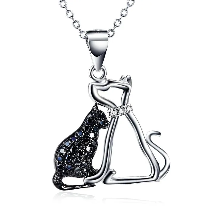 Cat and Dog Necklace and Paw Heart Ring in Sterling Silver with Black White Cubic Zirconia Adorable Monica Necklaces Cat and Dog Necklace and Paw Heart Ring in Sterling Silver with Black White Cubic Zirconia Adorable Monica Necklaces