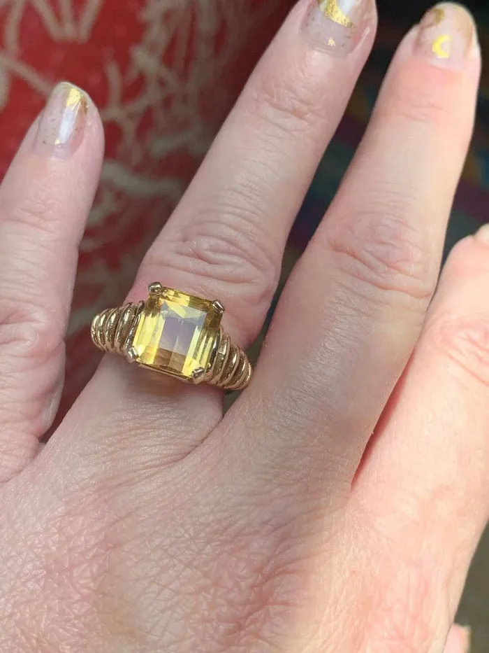 Citrine Ring Square Cut 14k Gold Vintage Love Vintage Paris Rings
