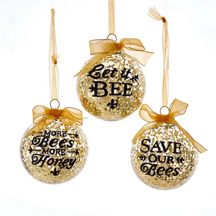 FAIRE Kurt S Adler Sparkling Gold Bee Ornaments GLASS GOLD BALL PreStyled Sets