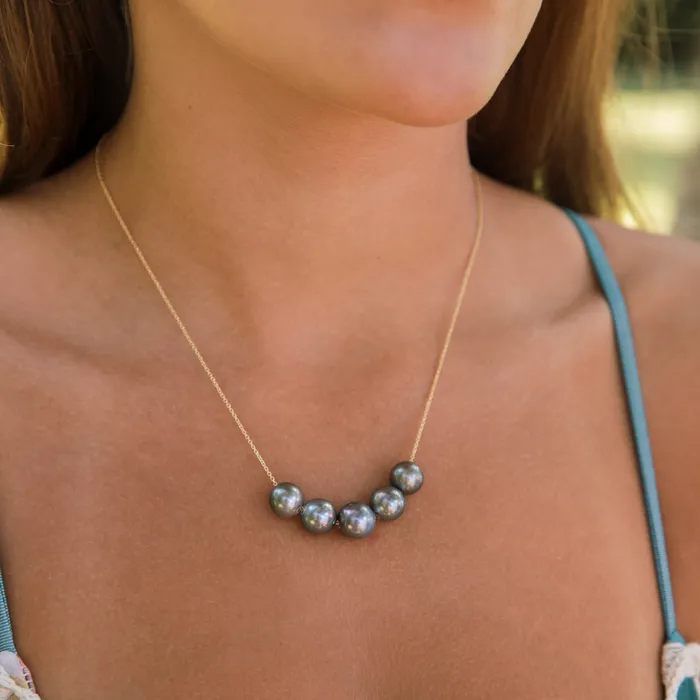 Floating Five Tahitian Pearl Necklace misha hawaii Necklaces