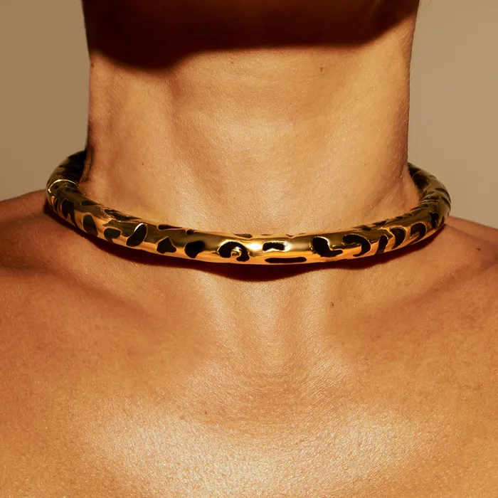 Jack Vartanian Necklaces LEOPARDO NECKLACE IN 18K YELLOW GOLD PLATED SILVER WITH ENAMEL DETAILS