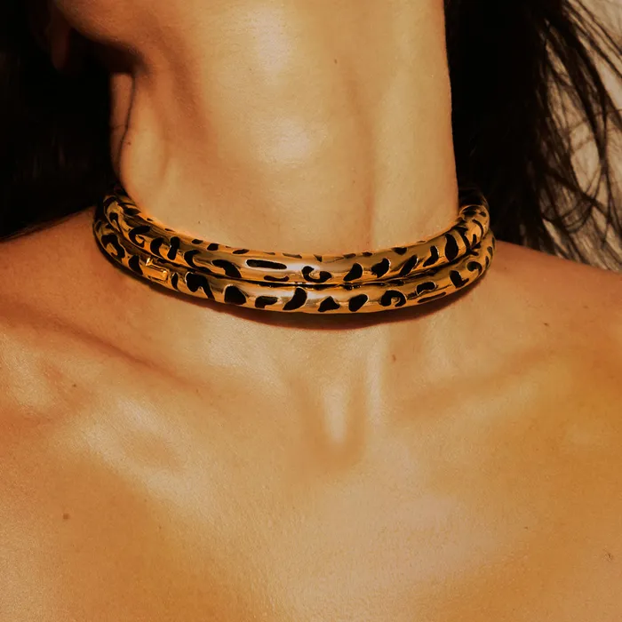 Jack Vartanian Necklaces LEOPARDO NECKLACE IN 18K YELLOW GOLD PLATED SILVER WITH ENAMEL DETAILS