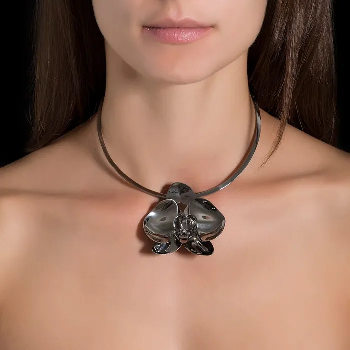 Jack Vartanian Necklaces ORCHID NECKLACE IN BLACK RHODIUM PLATED SILVER WITH DIAMOND