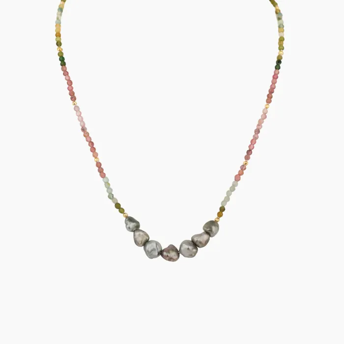 misha hawaii Necklaces Mini Mana Tourmaline Tahitian Keshi Pearl Necklace
