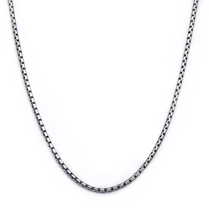 Necklaces INOX JEWELRY Oxidized Finish Silver Tone Stainless Steel 3mm Boston Link Chain