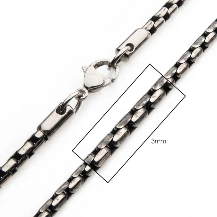 Necklaces INOX JEWELRY Oxidized Finish Silver Tone Stainless Steel 3mm Boston Link Chain
