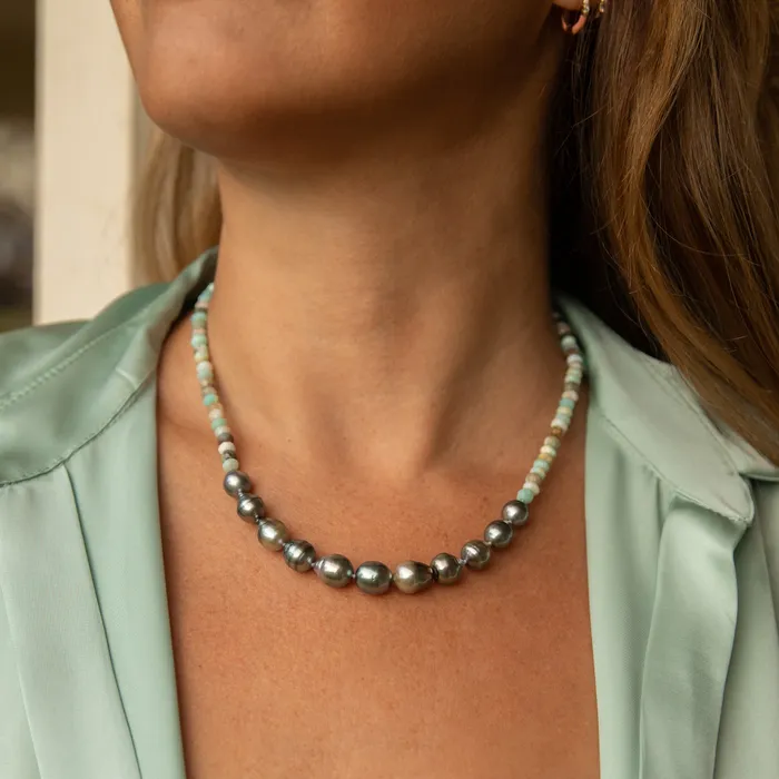 Necklaces Mana Peruvian Opal Tahitian Pearl Necklace misha hawaii Necklaces Mana Peruvian Opal Tahitian Pearl Necklace misha hawaii
