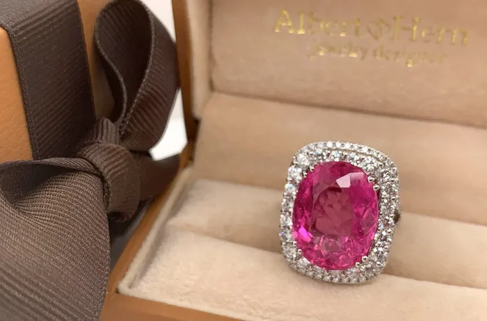 Ring 18kt Gold Center Rubellite 90 Diamonds Albert Hern Rings Ring 18kt Gold Center Rubellite 90 Diamonds Albert Hern Rings