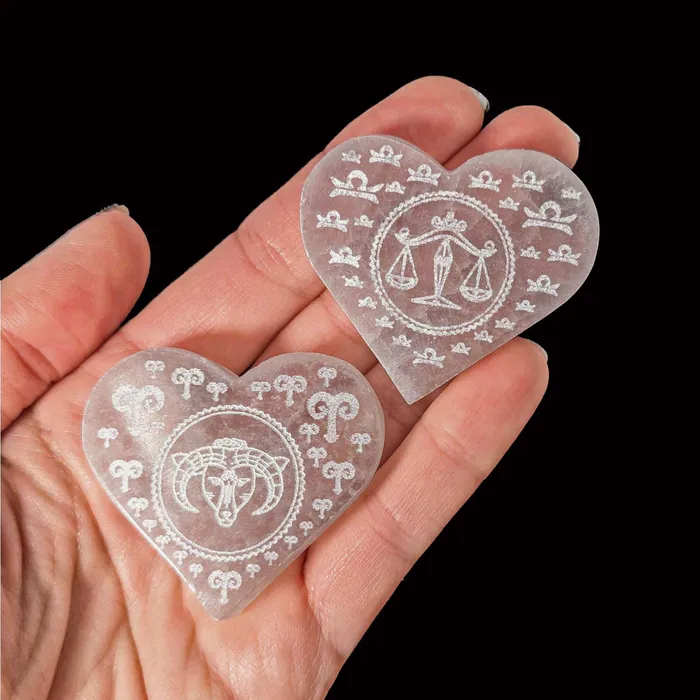 Selenite Zodiac 18 Etched Heart LV4139 Bliss Crystals Necklaces