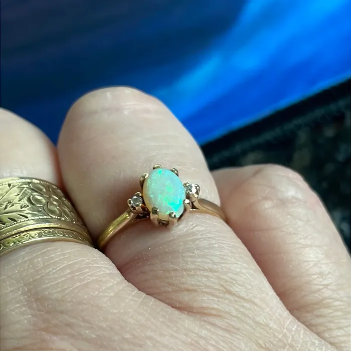 Vintage Paris Jewelry Rings Opal Diamond Ring 10k Gold Vintage