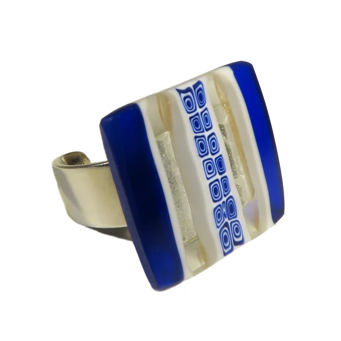 VN Murrine Rings Murano glass square Ring Scacchiera set in 925 Sterling Silver