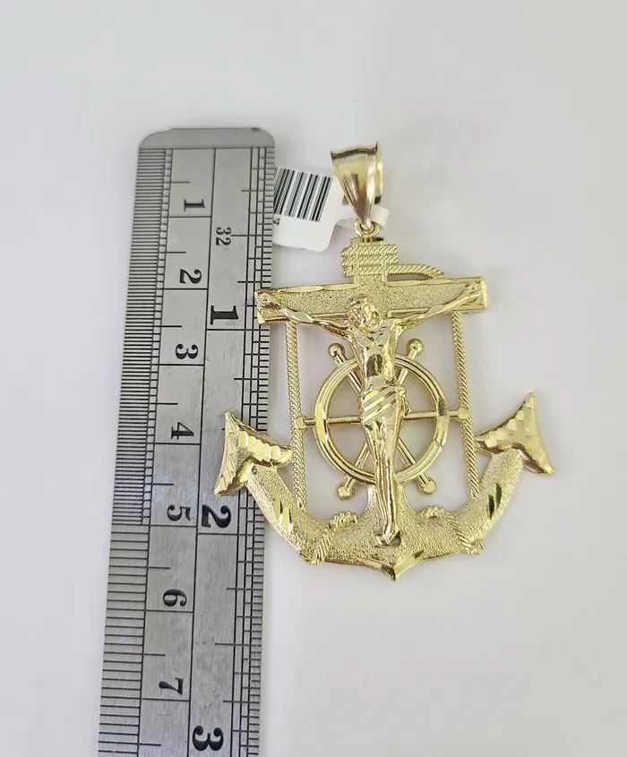 10K Franco Chain Jesus Anchor Pendant Charm Necklace 2028 4mm Yellow Gold SET Gold and Diamond Necklaces