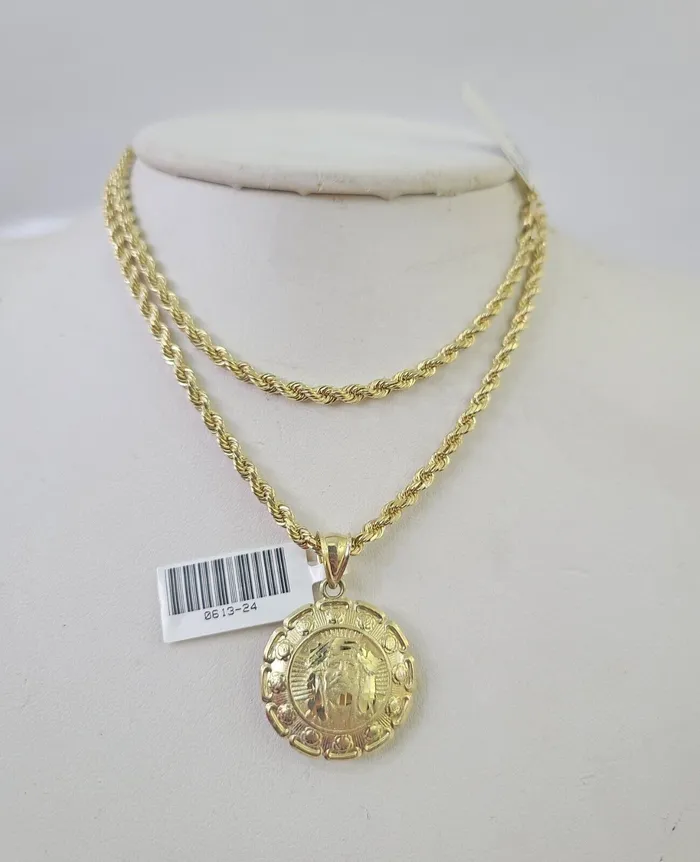 10k Solid Rope Chain 3mm Jesus Virgin Mary Pendant Two Side Necklace 1828 in Gold and Diamond Necklaces 10k Solid Rope Chain 3mm Jesus Virgin Mary Pendant Two Side Necklace 1828 in Gold and Diamond Necklaces
