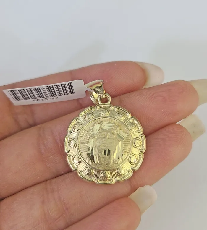 10k Solid Rope Chain 3mm Jesus Virgin Mary Pendant Two Side Necklace 1828 in Gold and Diamond Necklaces