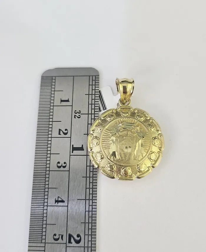10k Solid Rope Chain 3mm Jesus Virgin Mary Pendant Two Side Necklace 1828 in Gold and Diamond Necklaces