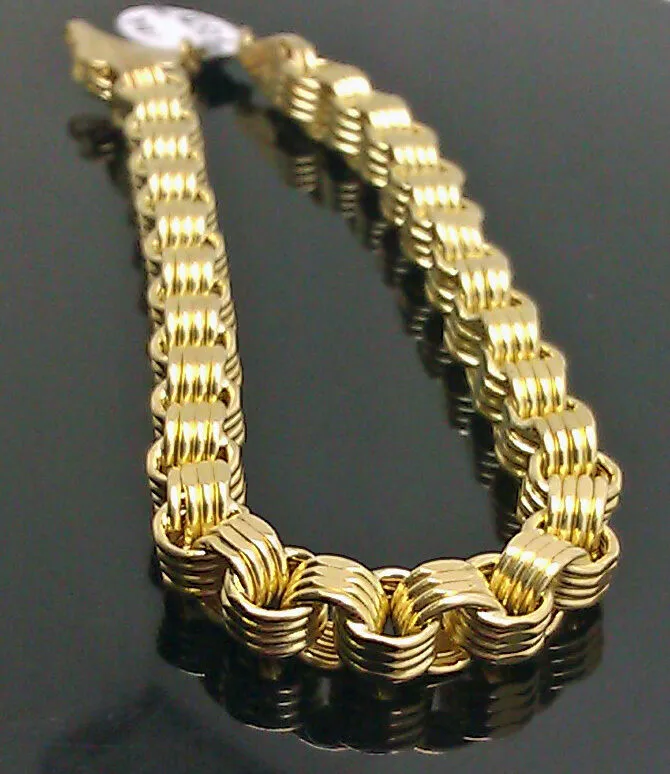 10K Yellow Gold Byzantine Box Link Bracelet 9 Long 65mm Gold and Diamond Bracelets