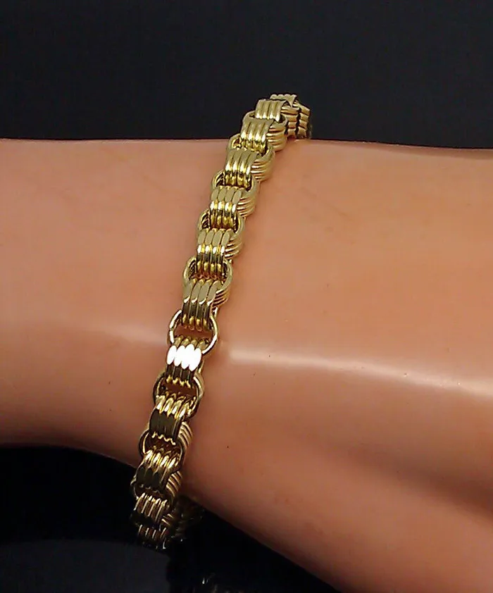 10K Yellow Gold Byzantine Box Link Bracelet 9 Long 65mm Gold and Diamond Bracelets