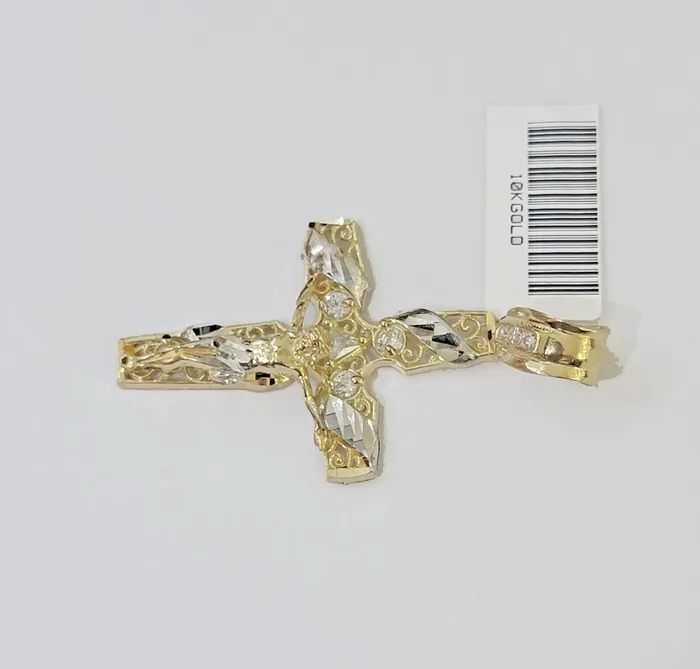 10k Yellow Gold Jesus Cross Spiral Charm pendant Diamond Cut Crucifix Globalwatches10 Necklaces