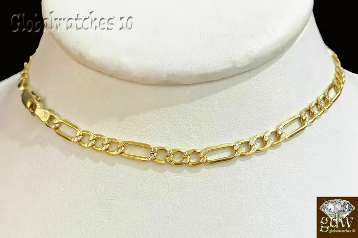 10k Yellow Gold men Figaro Chain necklace 4mm Diamond Cut 26 Cuban globalwatches10 Necklaces 10k Yellow Gold men Figaro Chain necklace 4mm Diamond Cut 26 Cuban globalwatches10 Necklaces