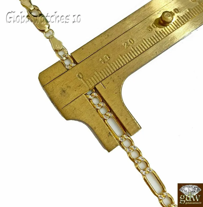 10k Yellow Gold men Figaro Chain necklace 4mm Diamond Cut 26 Cuban globalwatches10 Necklaces