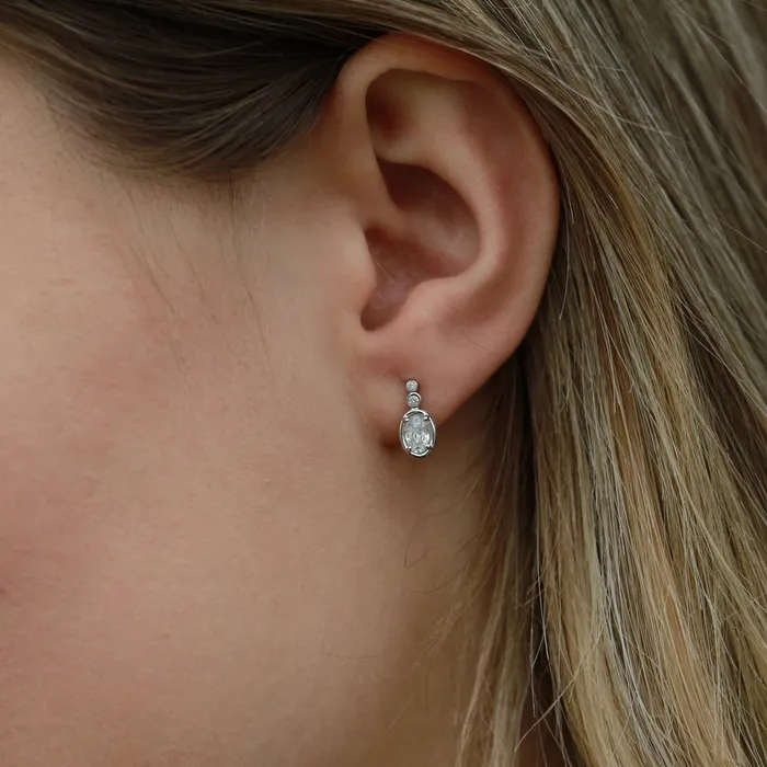 10kt White Gold White Topaz And Diamond Earrings Birthstones Earrings