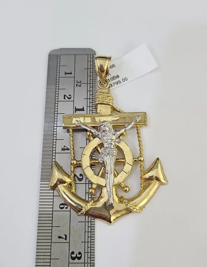 14k Gold Chain Jesus Anchor Charm Solid Cuban Curb 5mm 2026 Inch SET Necklace Gold and Diamond Necklaces