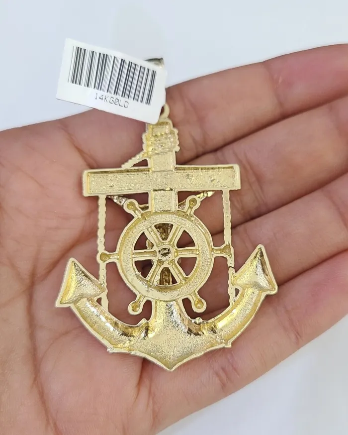 14k Gold Chain Jesus Anchor Charm Solid Cuban Curb 5mm 2026 Inch SET Necklace Gold and Diamond Necklaces