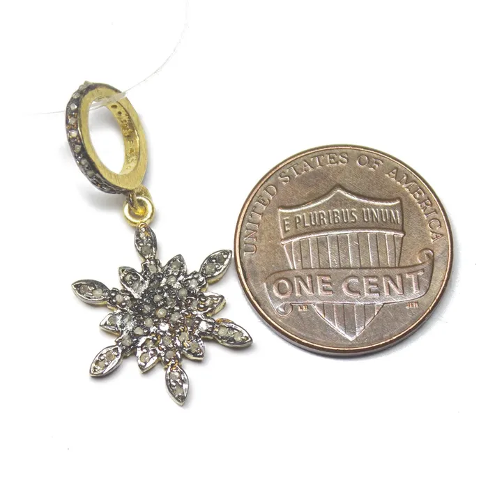 1pc Snowflake Pave Diamond 925 Sterling Silver Gold Vermeil Charm Pendant 28mm x 14mm Beads Supplies USA Necklaces