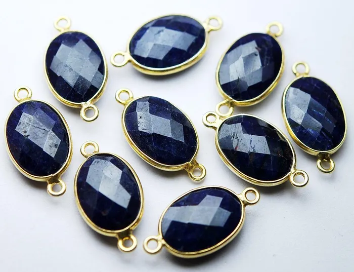 925 Sterling Silver VermeilDyed Natural Blue Sapphire Faceted Oval Shape Connector 2 Piece Of 21mm Approx Beads Supplies USA Necklaces 925 Sterling Silver VermeilDyed Natural Blue Sapphire Faceted Oval Shape Connector 2 Piece Of 21mm Approx Beads Supplies USA Necklaces