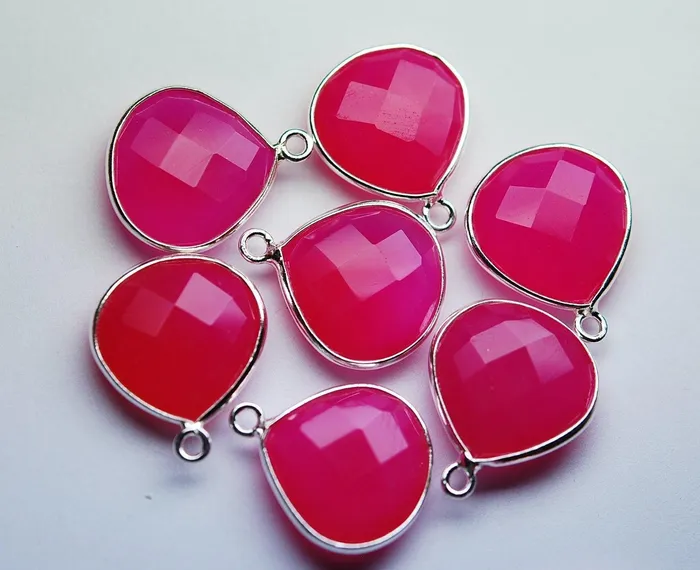 925 Sterling Silver Pink Chalcedony Faceted Heart Shape Pendant 6 Piece Of 18mm Beads Supplies USA Necklaces