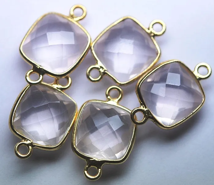 925 Sterling Vermeil Silver Natural Rose Quartz Faceted Cushion Shape Connector 5 Piece Of 17mm Beads Supplies USA Necklaces 925 Sterling Vermeil Silver Natural Rose Quartz Faceted Cushion Shape Connector 5 Piece Of 17mm Beads Supplies USA Necklaces