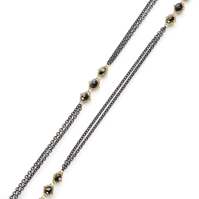 Amali Black Diamond Triple Textile Station Necklace Necklaces