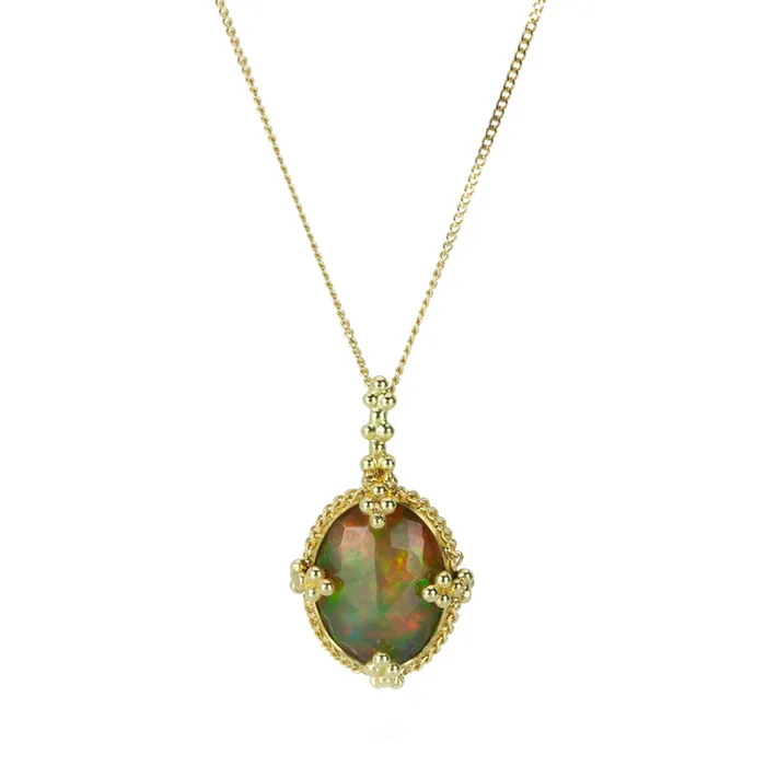 Amali Necklaces Oval Ethiopian Opal Necklace with Granulation