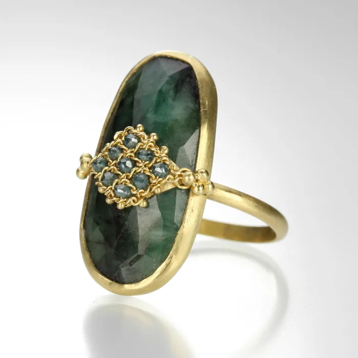 Amali Rings Emerald and Blue Diamond Ring