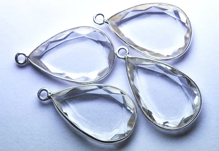 Beads Supplies USA 925 Sterling Silver Rock Crystal Faceted Pear Shape Pendant 2 Piece Of 20mm Necklaces Beads Supplies USA 925 Sterling Silver Rock Crystal Faceted Pear Shape Pendant 2 Piece Of 20mm Necklaces