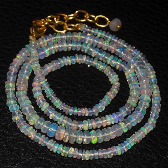 Beads Supplies USA Necklaces 20 Welo Ethiopian Opal Rondelle Gold Plated Gemstone Beads Necklace