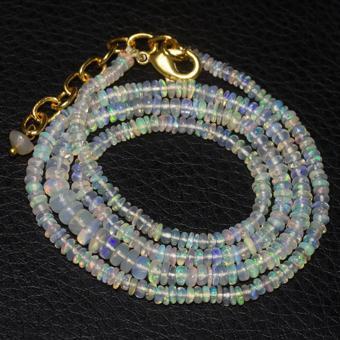 Beads Supplies USA Necklaces 20 Welo Ethiopian Opal Rondelle Gold Plated Gemstone Beads Necklace