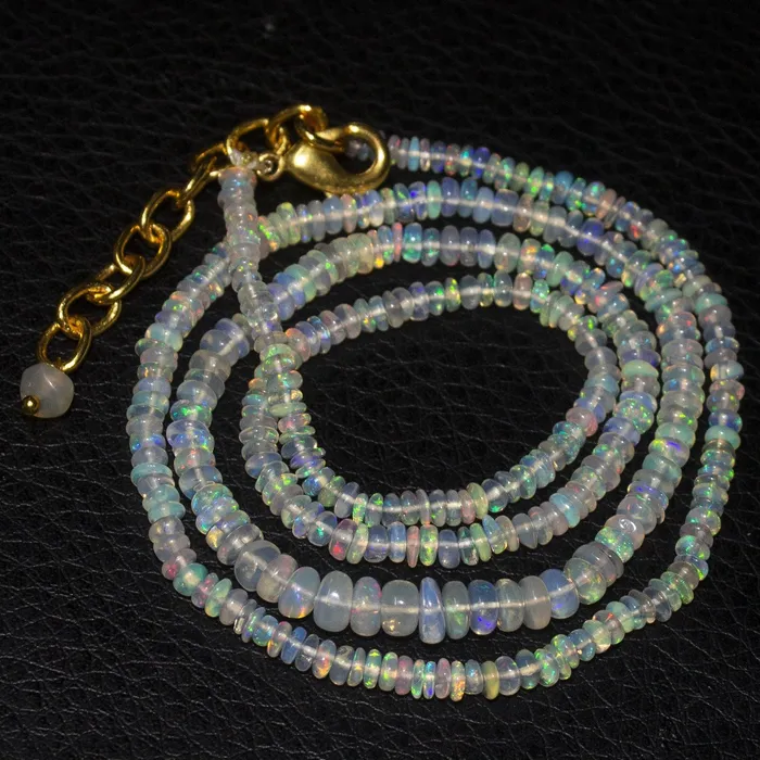 Beads Supplies USA Necklaces 20 Welo Ethiopian Opal Rondelle Gold Plated Gemstone Beads Necklace