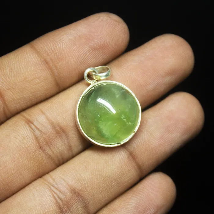Beads Supplies USA Necklaces 6gm Prehnite Plain Round Cabochon 925 Sterling Silver Bezel Pendant Beads Supplies USA Necklaces 6gm Prehnite Plain Round Cabochon 925 Sterling Silver Bezel Pendant