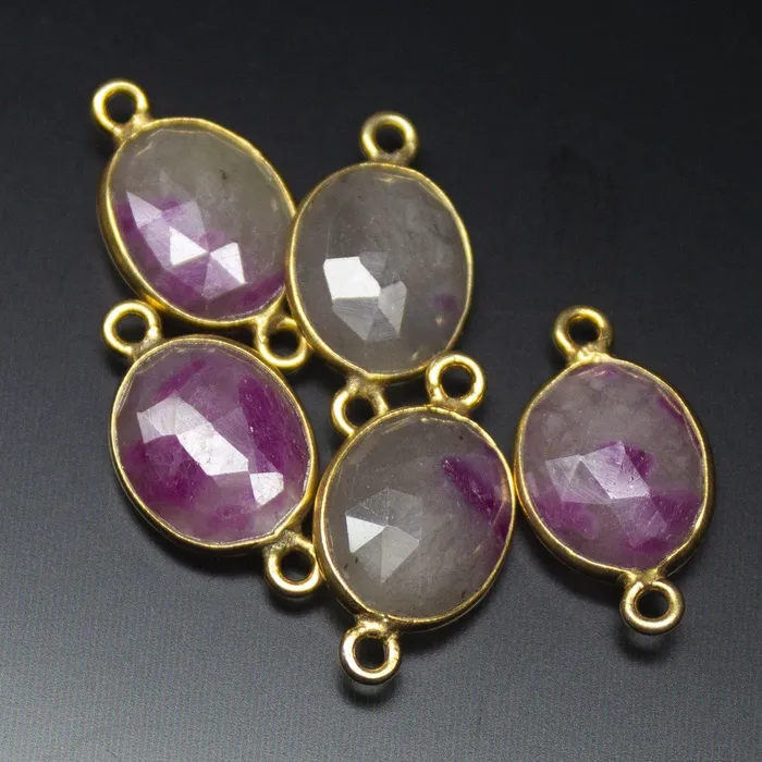 Beads Supplies USA Necklaces 925 Sterling Silver Bi Pink Sapphire Rosecut Oval Shape Connector 2 Piece of 17mm Approx Jewelry Finding Sapphire Connector
