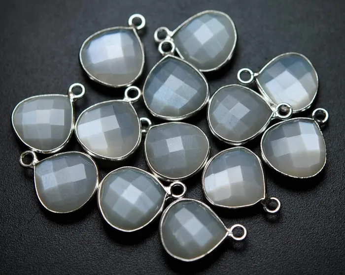Beads Supplies USA Necklaces 925 Sterling Silver Natural White Moonstone Faceted Heart Shape Pendent 2 Piece Of 16mm Approx