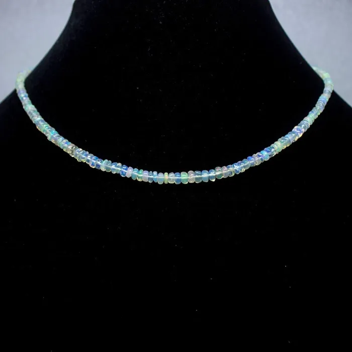 Beads Supplies USA Necklaces Ethiopian Opal Smooth Rondelle Beads Gold Vermeil Necklace 18 3mm 4mm