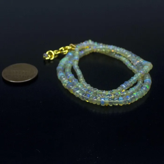 Beads Supplies USA Necklaces Ethiopian Opal Smooth Rondelle Beads Gold Vermeil Necklace 18 3mm 4mm