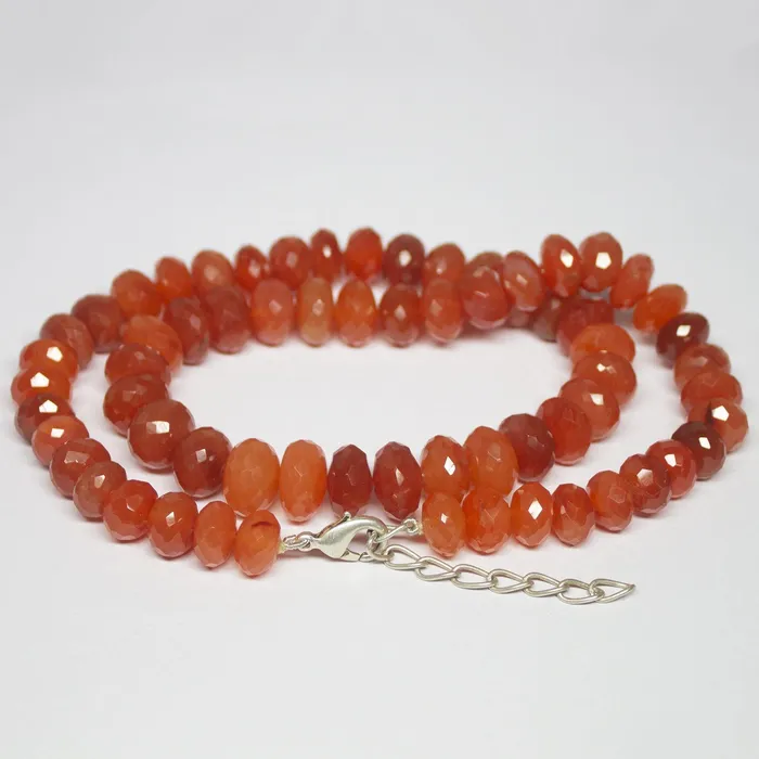 Beads Supplies USA Necklaces Natural Orange Carnelian Faceted Rondelle Beads Necklace 10mm 13mm 20inches